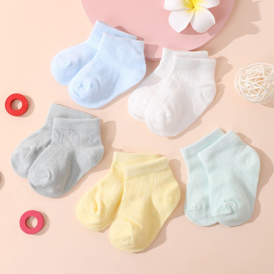 Set di calzini traspiranti di colore puro per neonati/bambini/bambini in confezione da 5 Multicolore big image 1