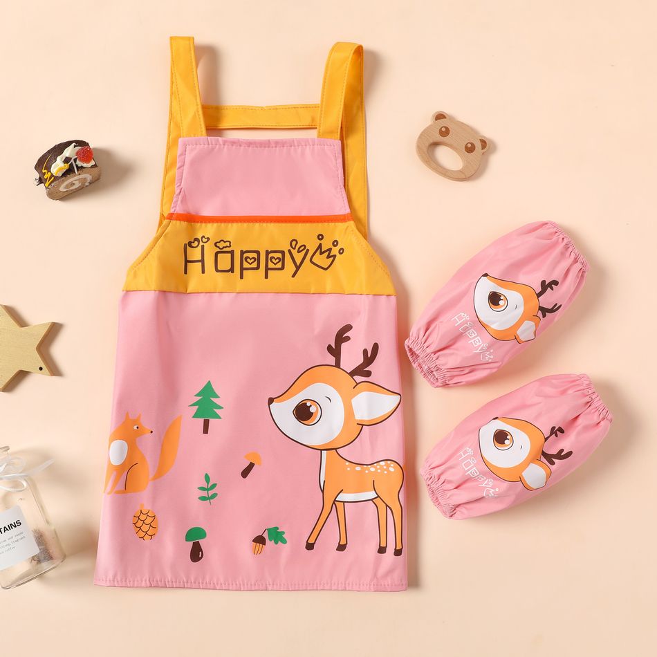 3-pack Kids Art Smocks Set Waterproof Painting Aprons with 2 Sleeves Pink