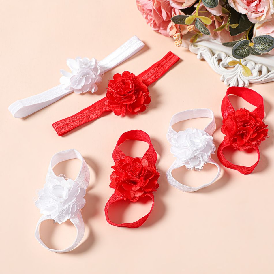 2-pack Lace Flower Barefoot Sandals Foot Flower and Headband Set for Girls White big image 3