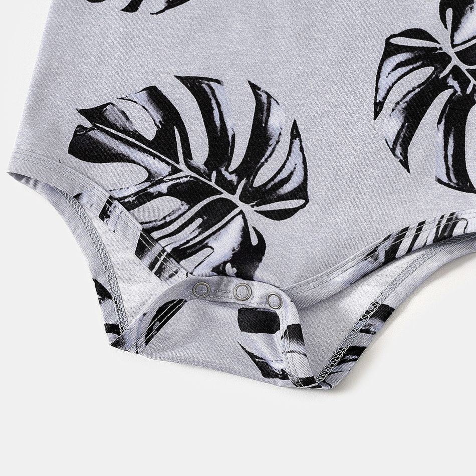 Allover Palm Leaf Print Grey Short-sleeve Twist Knot Bodycon Dress for Mom and Me MiddleAsh big image 9