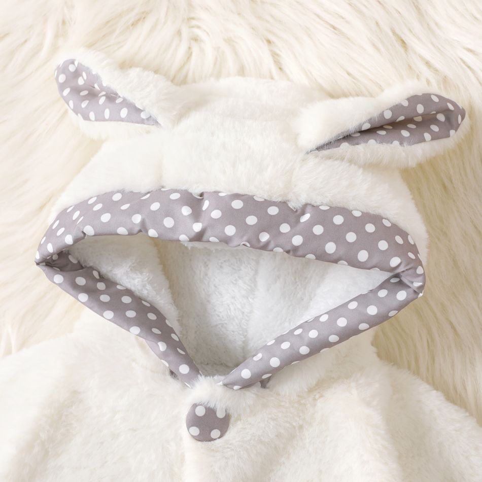 Solid Polka Dots Splice 3D Floral Decor Hooded 3D Ear and Tail Decor Fluffy Fleece-lining Long-sleeve White or Pink or Red Baby Coat Jacket White big image 4