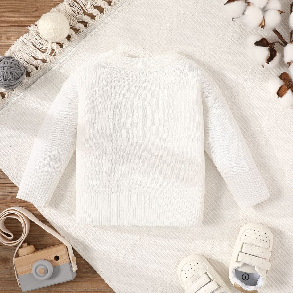 Baby Boy/Girl Solid Knitted Long-sleeve Pullover Sweater White big image 2