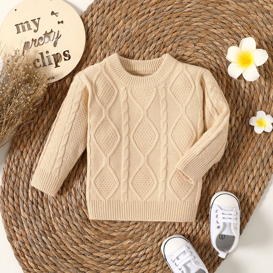 Baby Boy/Girl Solid Cable Knit Long-sleeve Pullover Sweater Apricot