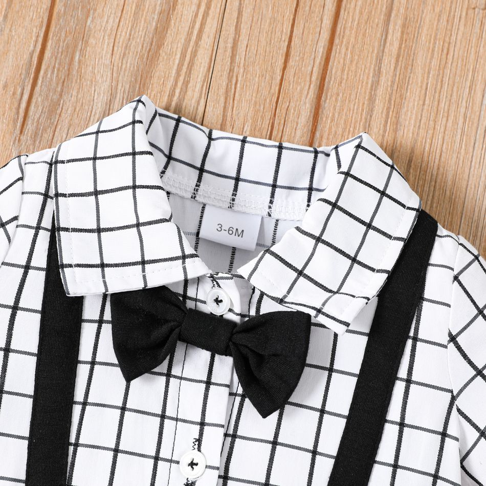 طفل رضيع تصميم زر منقوشة قصيرة الأكمام الربط بذلة سوداء ربطة الانحناءة أسود big image 3