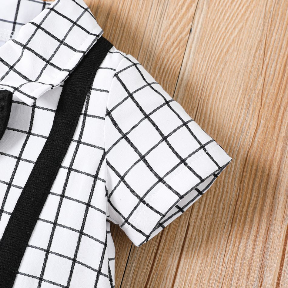 طفل رضيع تصميم زر منقوشة قصيرة الأكمام الربط بذلة سوداء ربطة الانحناءة أسود big image 4