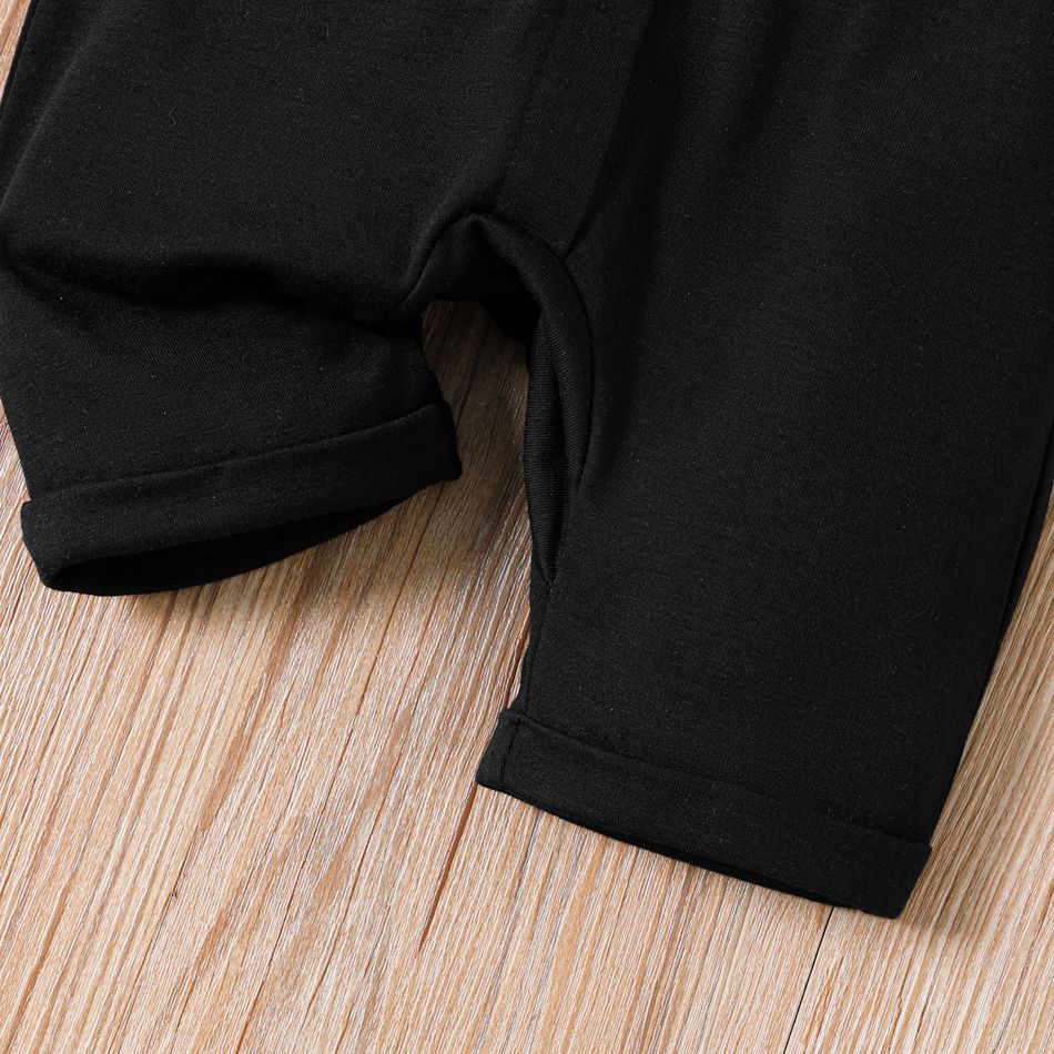 طفل رضيع تصميم زر منقوشة قصيرة الأكمام الربط بذلة سوداء ربطة الانحناءة أسود
