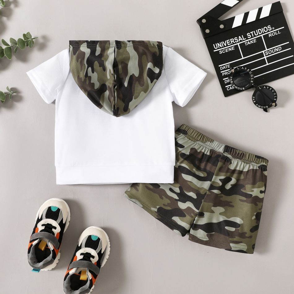 2-piece Toddler Boy Camouflage Print Hooded Tee and Elasticized Shorts Set White big image 3