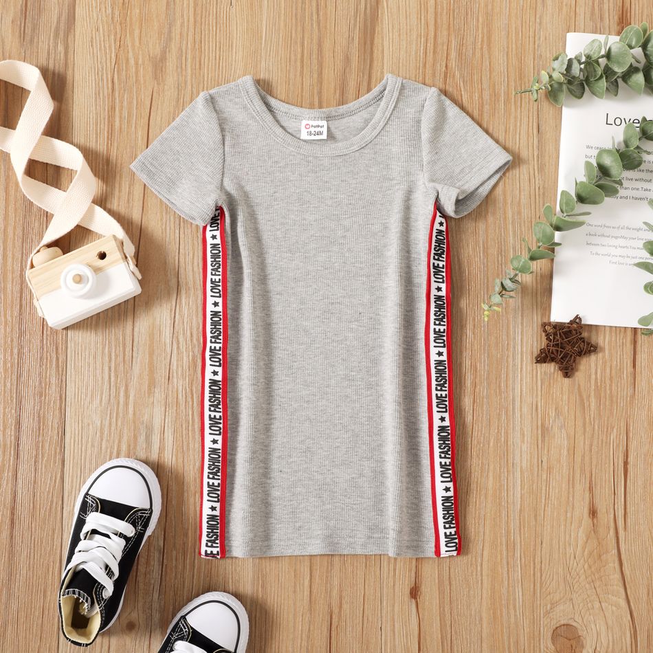 Toddler Girl Letter Stars Striped Design Short-sleeve Tee Dress flowergrey