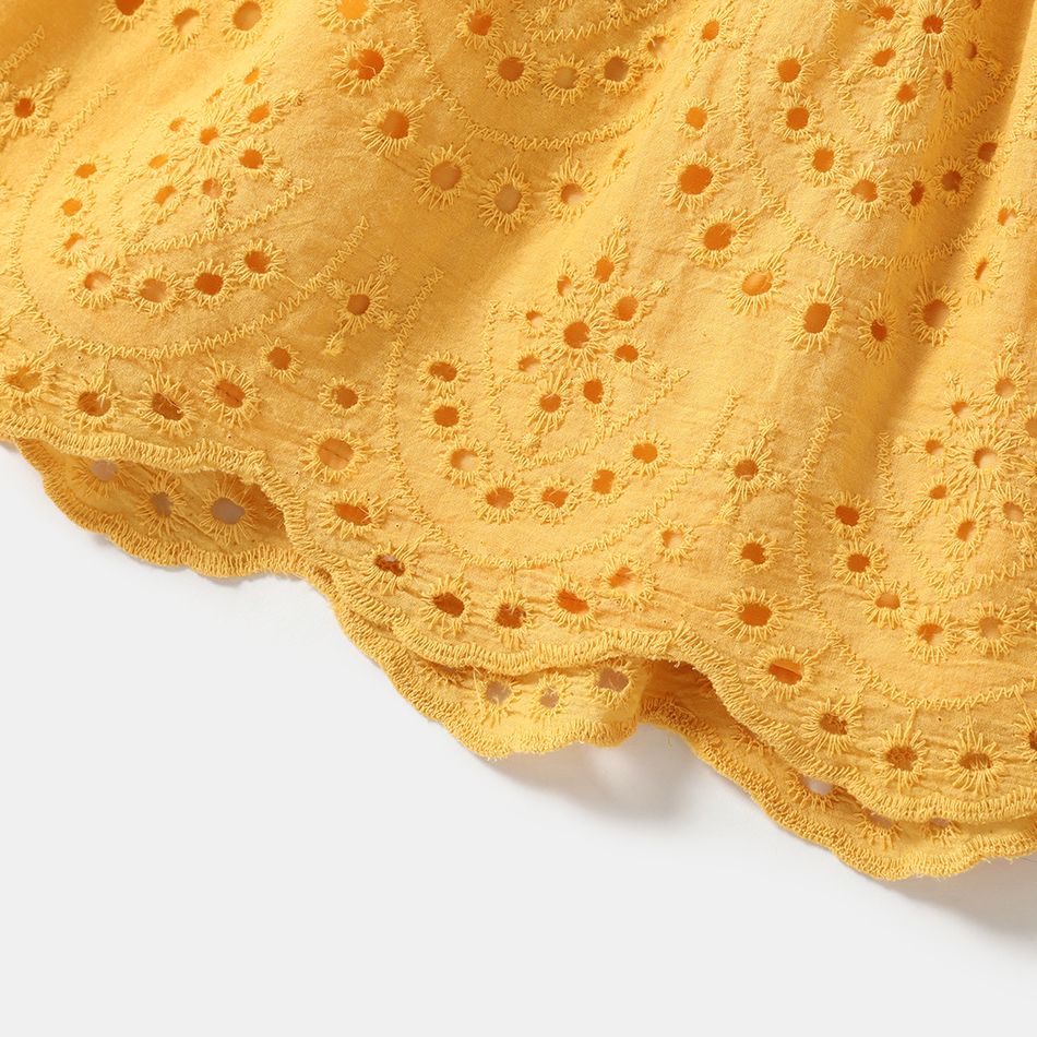 Yellow Hollow Out Embroidered Ruffle Flared Sleeve Dress for Mom and Me TenderYellow big image 8