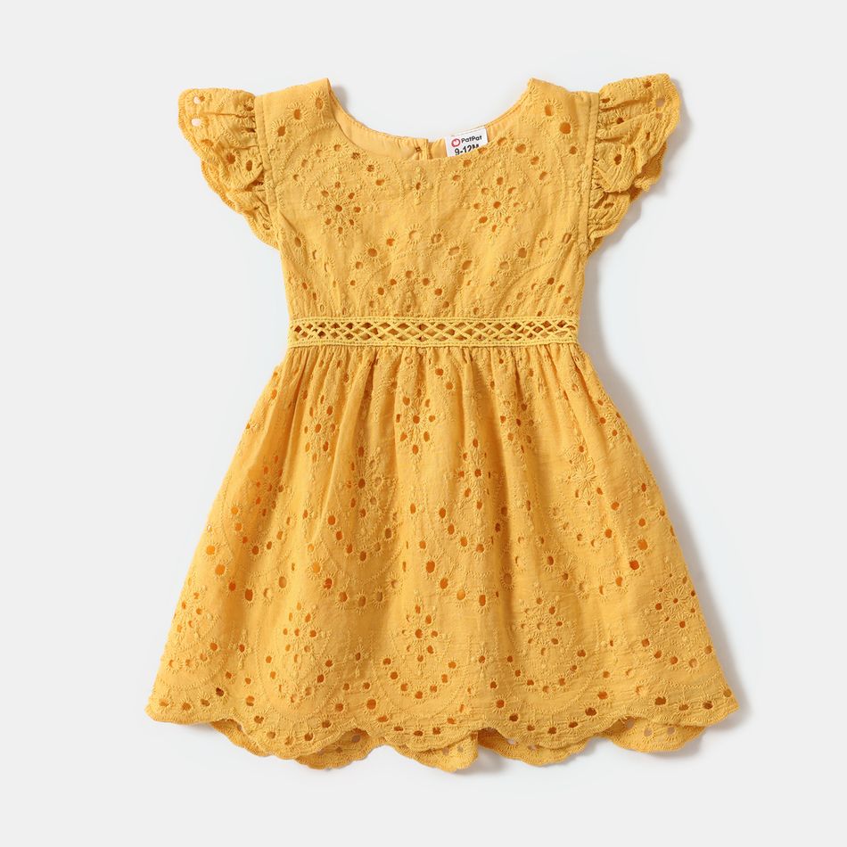 Yellow Hollow Out Embroidered Ruffle Flared Sleeve Dress for Mom and Me TenderYellow big image 9