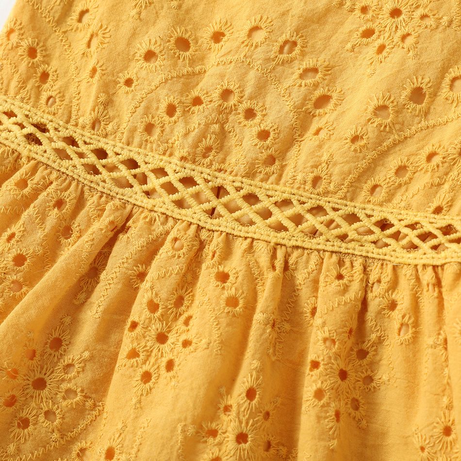 Yellow Hollow Out Embroidered Ruffle Flared Sleeve Dress for Mom and Me TenderYellow big image 4