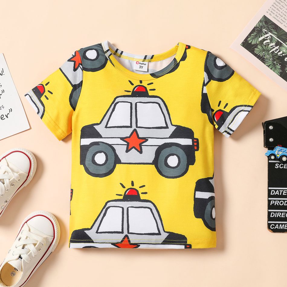 Toddler Boy Vehicle Print Colorblock Short-sleeve Tee Yellow