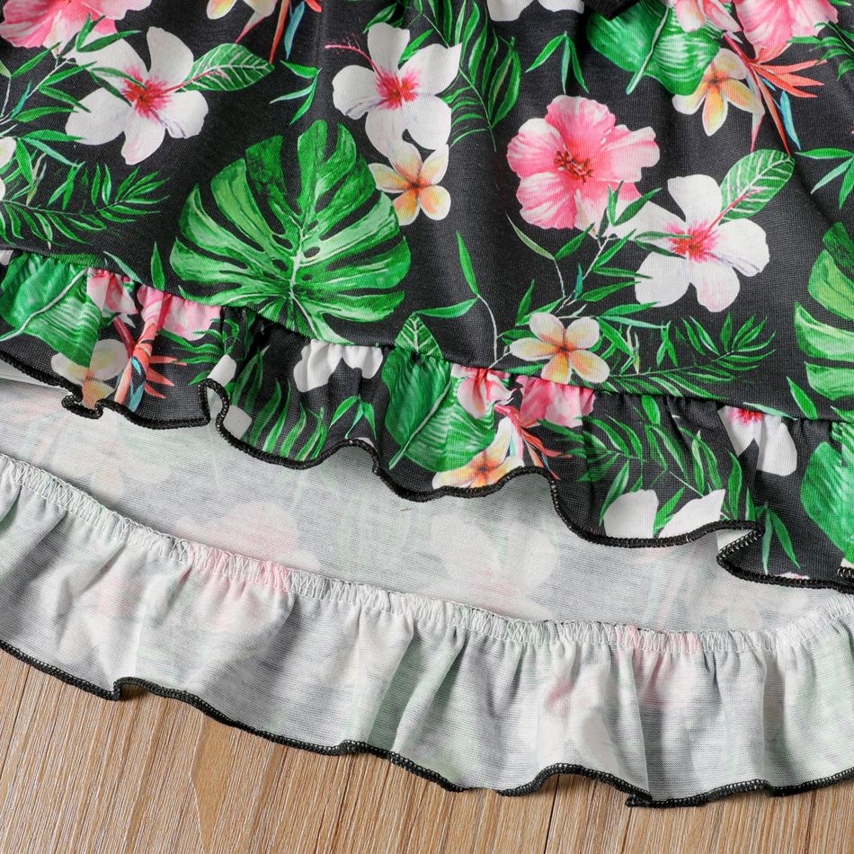 2-piece Toddler Girl Floral Print Bowknot Design Ruffled Short-sleeve Tee and Black Pants Set Black big image 4