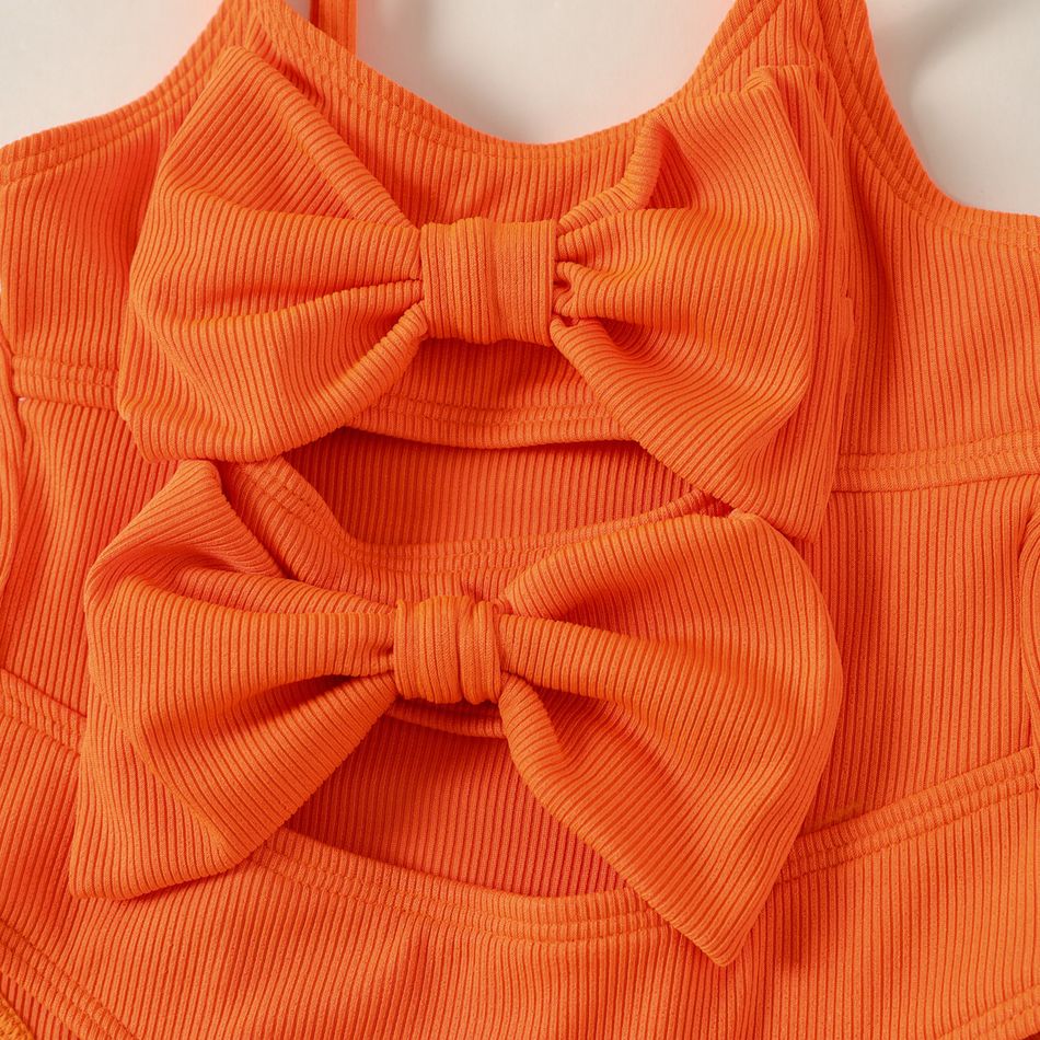 طفلة صلبة مضلع السباغيتي حزام bowknot أجوف من قطعة واحدة ملابس السباحة البرتقالي big image 5