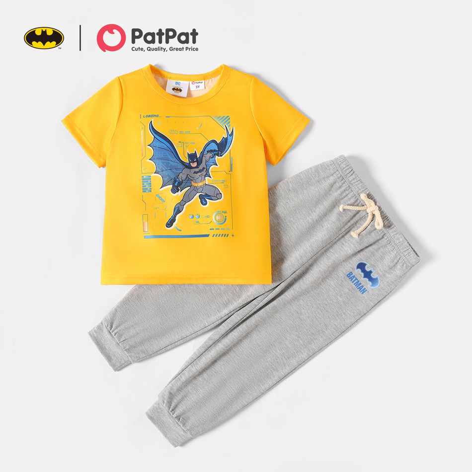 Batman 2-piece Toddler Boy Letter Figure Print Short-sleeve Yellow Tee and Elasticized Pants Set Yellow