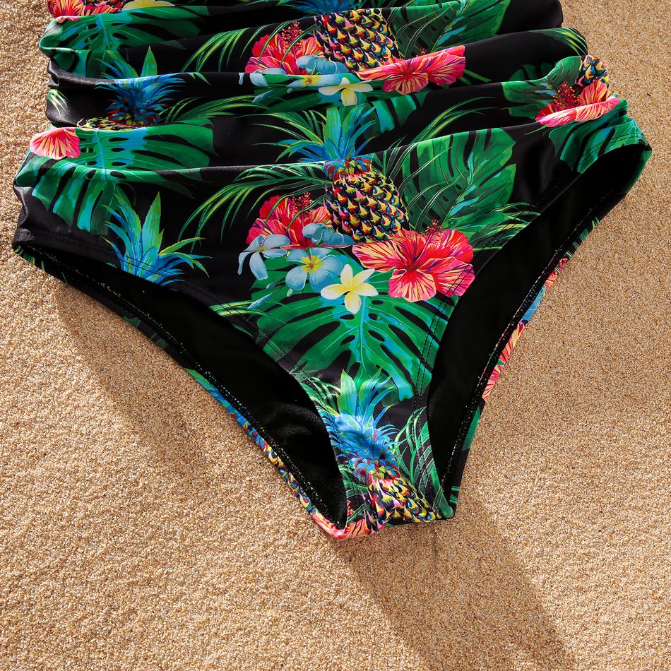 Family Matching All Over Tropical Plants Print Swim Trunks Shorts and One-Piece Swimsuit Black big image 6