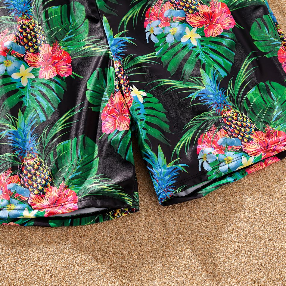 Family Matching All Over Tropical Plants Print Swim Trunks Shorts and One-Piece Swimsuit Black big image 12