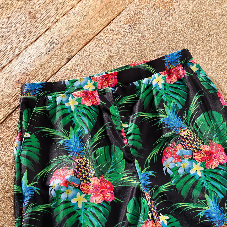 Family Matching All Over Tropical Plants Print Swim Trunks Shorts and One-Piece Swimsuit Black big image 11