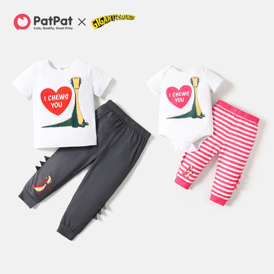 Gigantosaurus Siblings Dino and Heart Print Cotton Top and Pants Set Multi-color