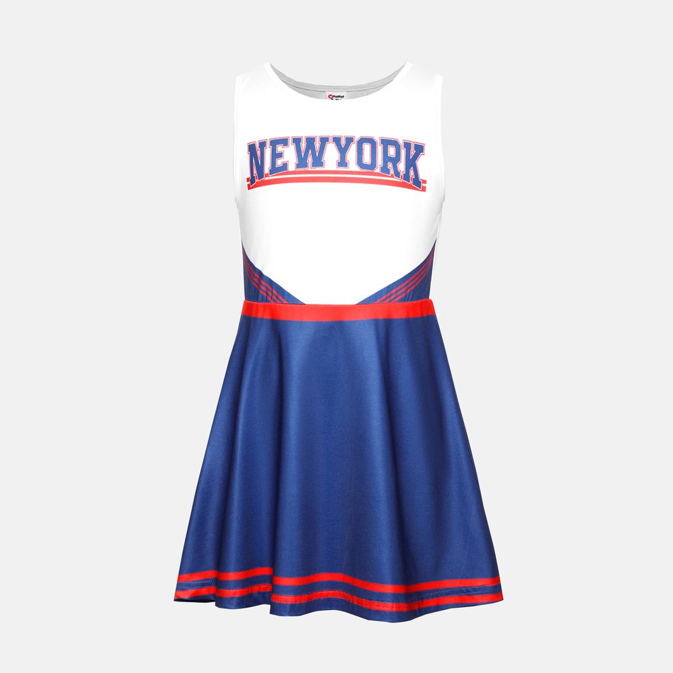 Kid Girl Preppy style Letter Print Colorblock Sleeveless Dress Blue