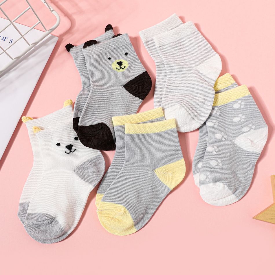 Confezione da 5 paia di calzini a blocchi di colore con grafica a cartoni animati carini per bebè/bambini Multicolore big image 3