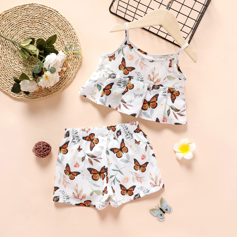 2pcs Toddler Girl Butterfly Print Ruffled Camisole and Shorts Set Multi-color big image 2
