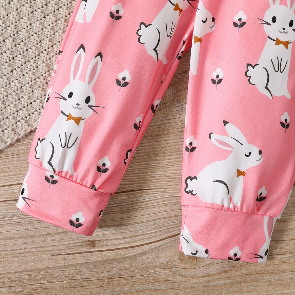 Easter 3pcs Baby Boy/Girl Letter Print Short-sleeve Romper and Cartoon Rabbit Print Pants with Hat Set Pink big image 5