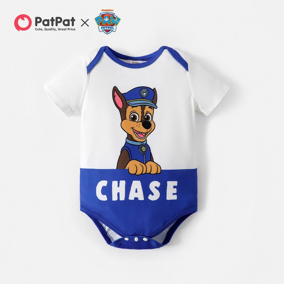 PAW Patrol Little Boy/Girl Cartoon Dog and Letter Print Colorblock Short-sleeve Romper Blue
