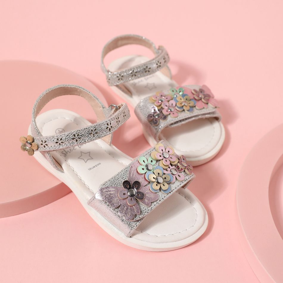 Toddler / Kid Butterfly Floral Decor Velcro Sandals Silver big image 1