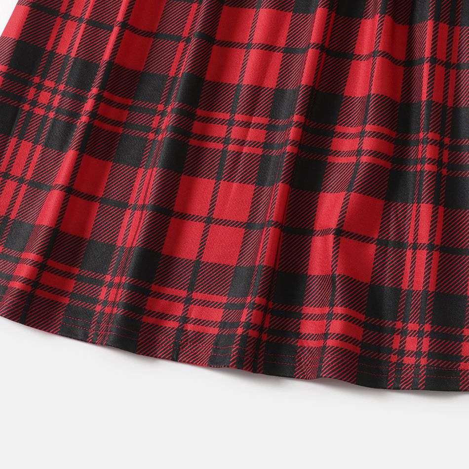 Christmas Red Plaid 3/4 Sleeve Belted Dress for Mom and Me Red big image 7