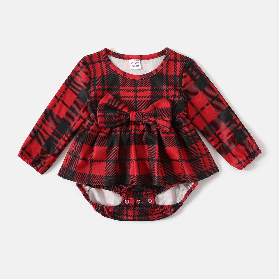 Christmas Red Plaid 3/4 Sleeve Belted Dress for Mom and Me Red big image 8