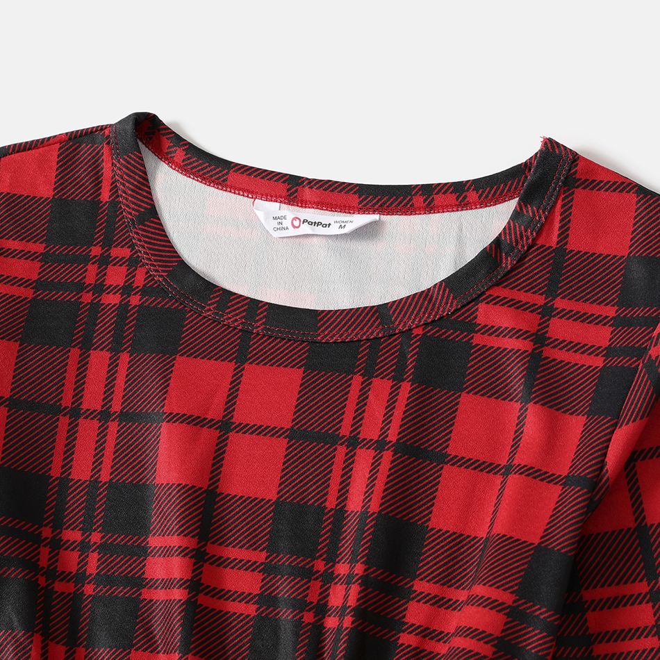 Christmas Red Plaid 3/4 Sleeve Belted Dress for Mom and Me Red big image 3
