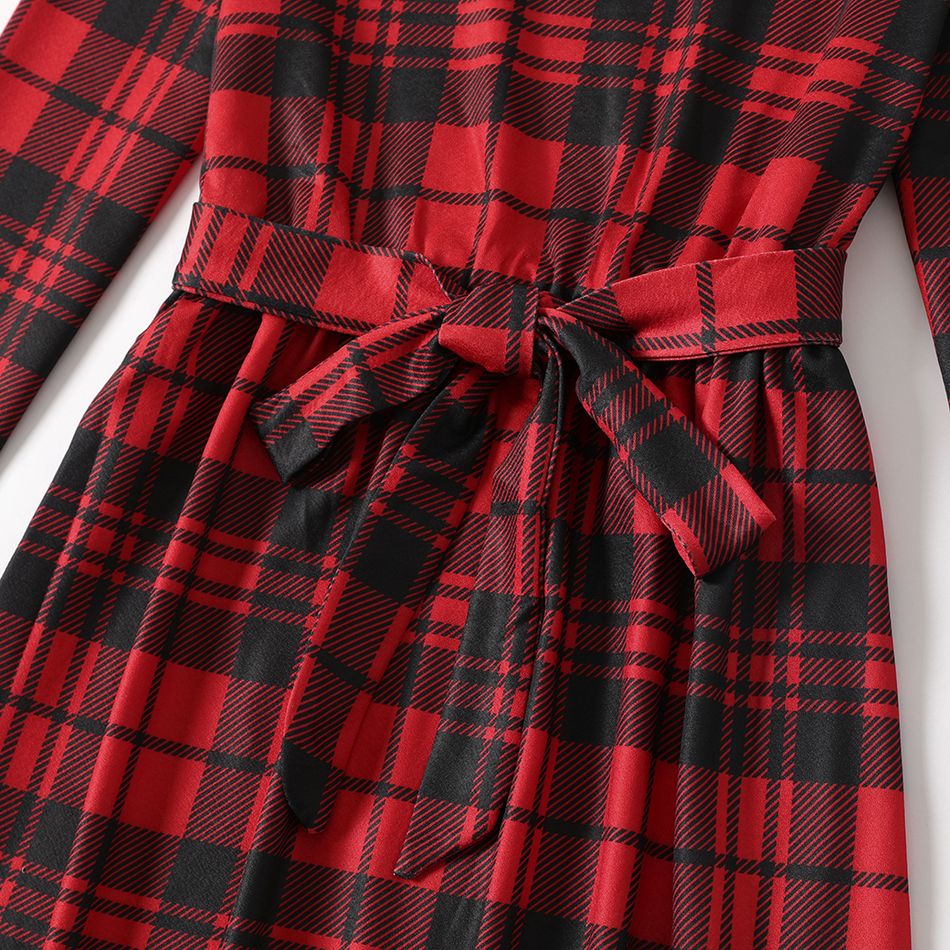 Christmas Red Plaid 3/4 Sleeve Belted Dress for Mom and Me Red big image 4