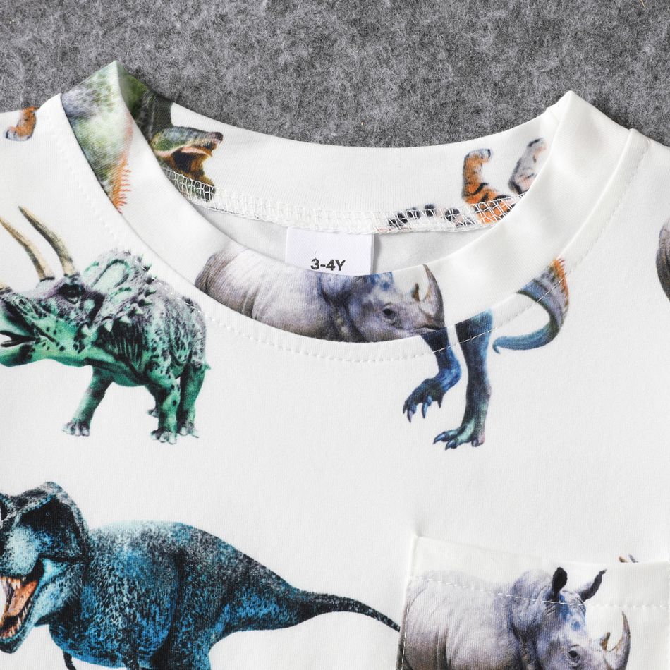 Family Matching All Over Animal Print Short-sleeve Mini Bodycon Ruched Dresses and Raglan-sleeve T-shirts Sets White big image 15