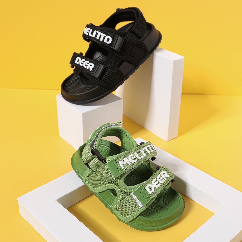 Toddler / Kid Mesh Panel Dual Strap Sandals Dark Green big image 2