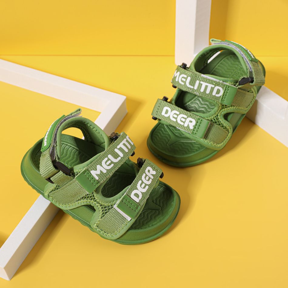Toddler / Kid Mesh Panel Dual Strap Sandals Dark Green big image 3