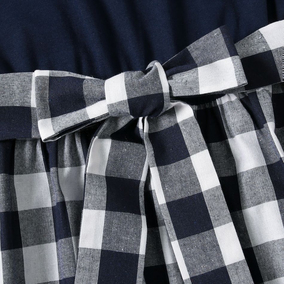 Solid and Plaid Splicing U Neck Tank Dress for Mom and Me Tibetanblue big image 4