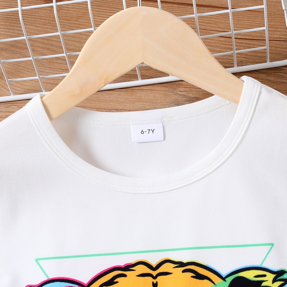 2pcs Kid Boy Animal Tiger Print Short-sleeve Tee and Colorblock Shorts Set White big image 4