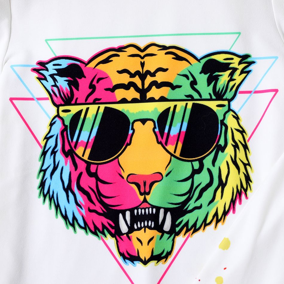 2pcs Kid Boy Animal Tiger Print Short-sleeve Tee and Colorblock Shorts Set White big image 3