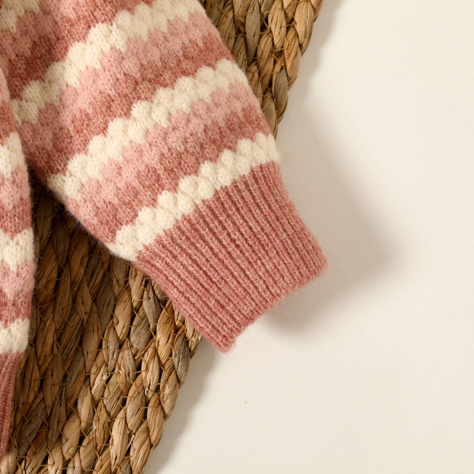 Baby Boy/Girl Striped Knitted Textured Long-sleeve Pullover Sweater Pink