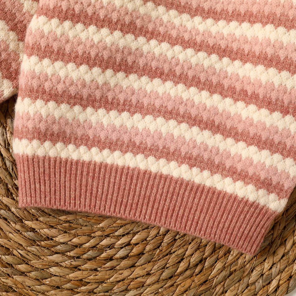 Baby Boy/Girl Striped Knitted Textured Long-sleeve Pullover Sweater Pink big image 5