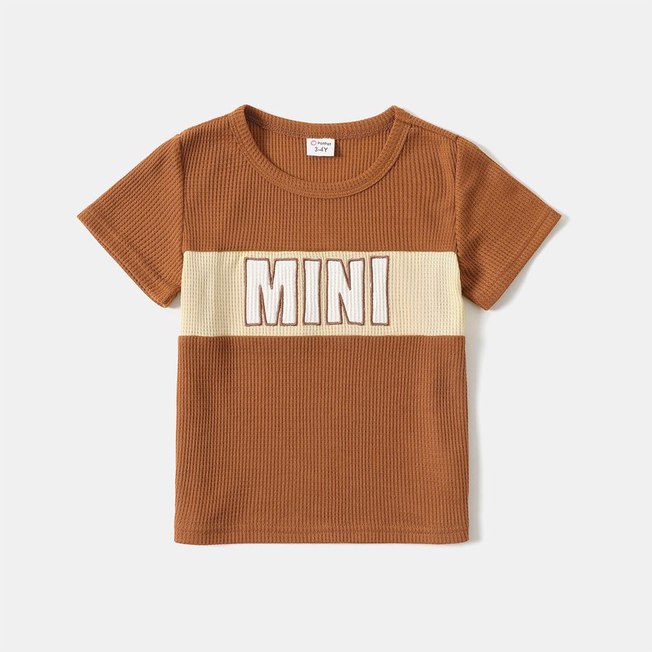 Family Matching Brown Short-sleeve Drawstring Dresses and Letter Print T-shirts Sets YellowBrown big image 2