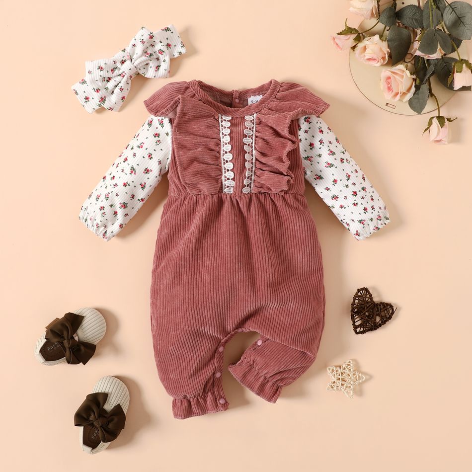 2 unidades Bebé Mulher Costuras de tecido Flores isoladas Bonito Macacão Rosa