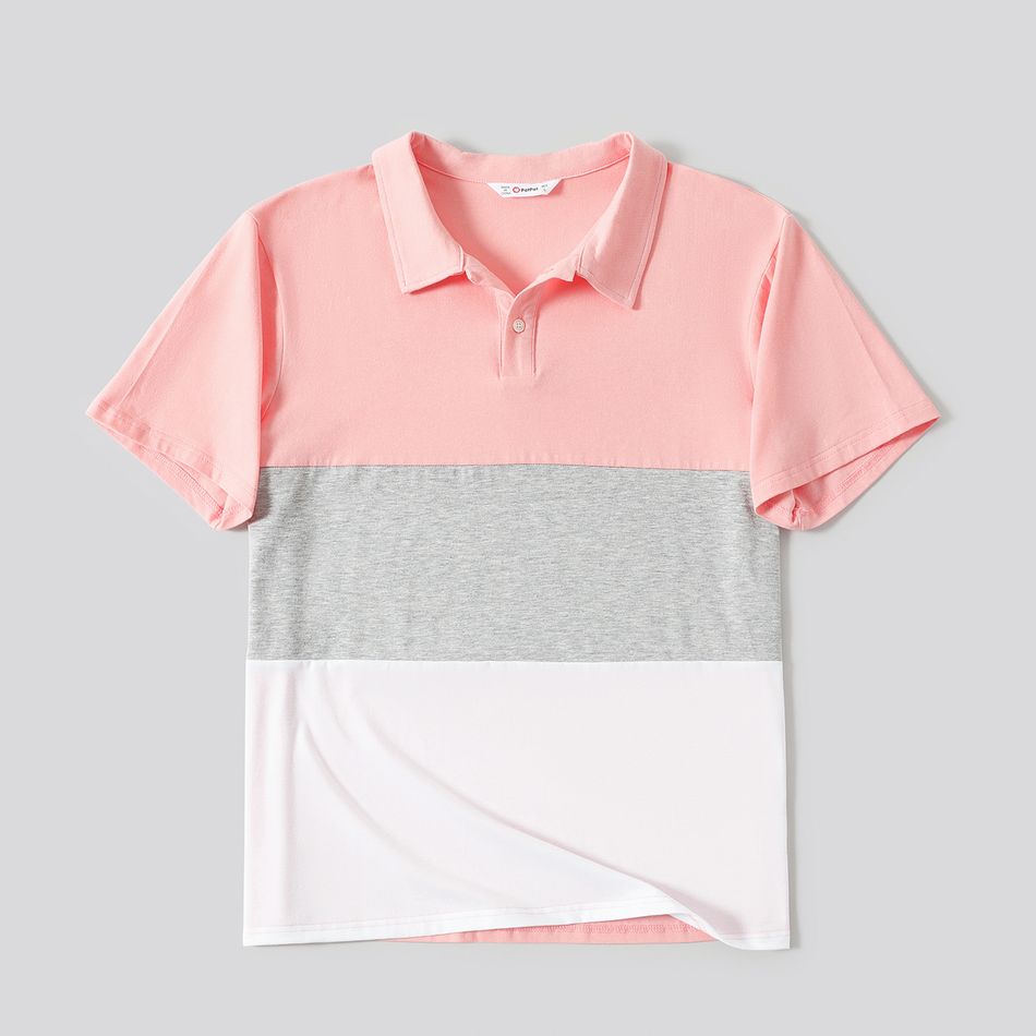 Family Matching Pink Sleeveless Splicing Floral Print Midi Dresses and Colorblock Short-sleeve Polo Shirts Sets Pink big image 9