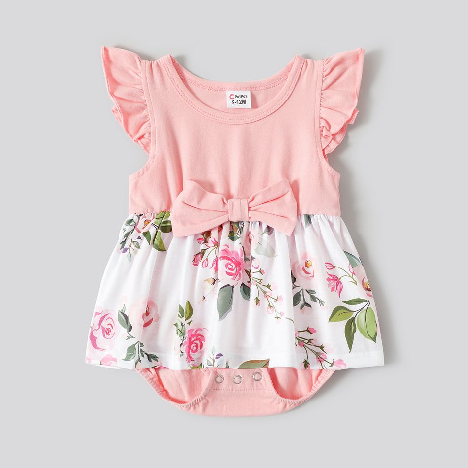 Family Matching Pink Sleeveless Splicing Floral Print Midi Dresses and Colorblock Short-sleeve Polo Shirts Sets Pink big image 6