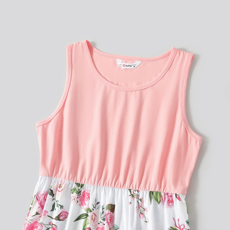 Family Matching Pink Sleeveless Splicing Floral Print Midi Dresses and Colorblock Short-sleeve Polo Shirts Sets Pink big image 3