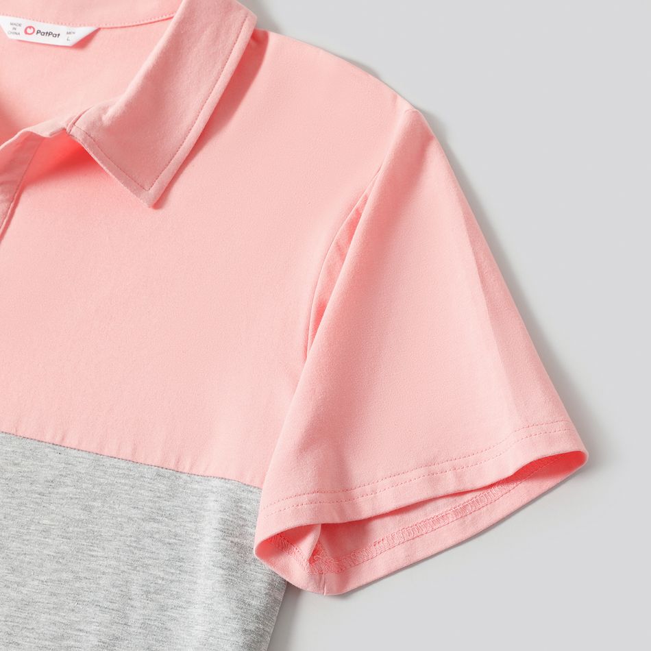 Family Matching Pink Sleeveless Splicing Floral Print Midi Dresses and Colorblock Short-sleeve Polo Shirts Sets Pink big image 11