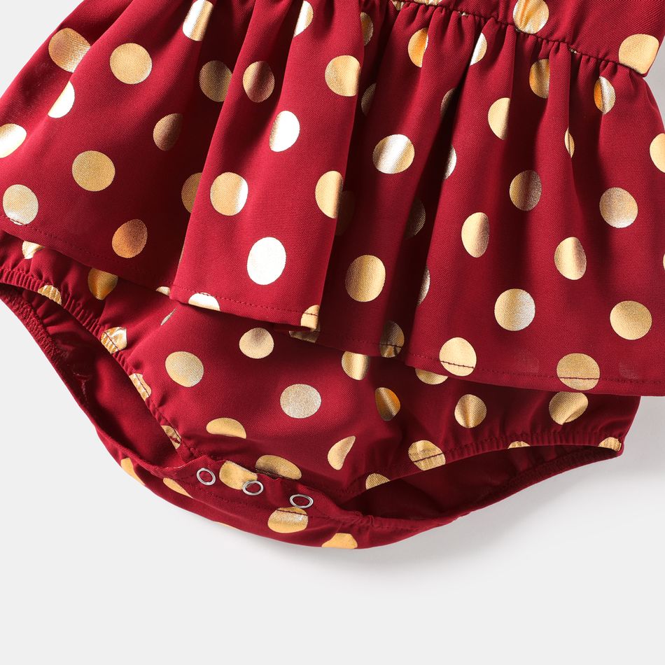 Ramadan Collection Polka Dots Bronzing Print Red Cross Wrap V Neck Flutter-sleeve Dress for Mom and Me WineRed big image 9