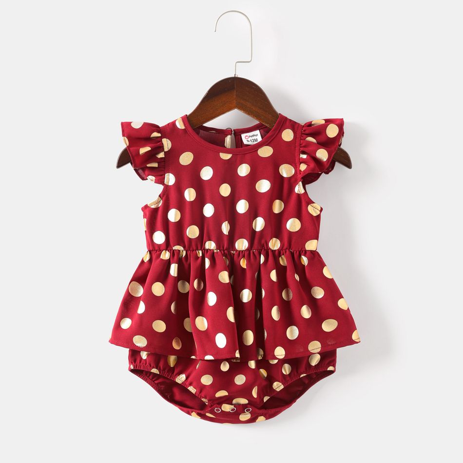 Ramadan Collection Polka Dots Bronzing Print Red Cross Wrap V Neck Flutter-sleeve Dress for Mom and Me WineRed big image 8