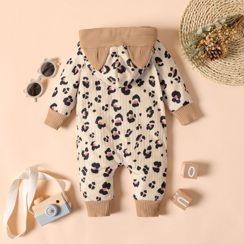 1 pezzo Neonato Unisex Con cappuccio Leopardato casual Senza maniche Tute Marrone big image 2